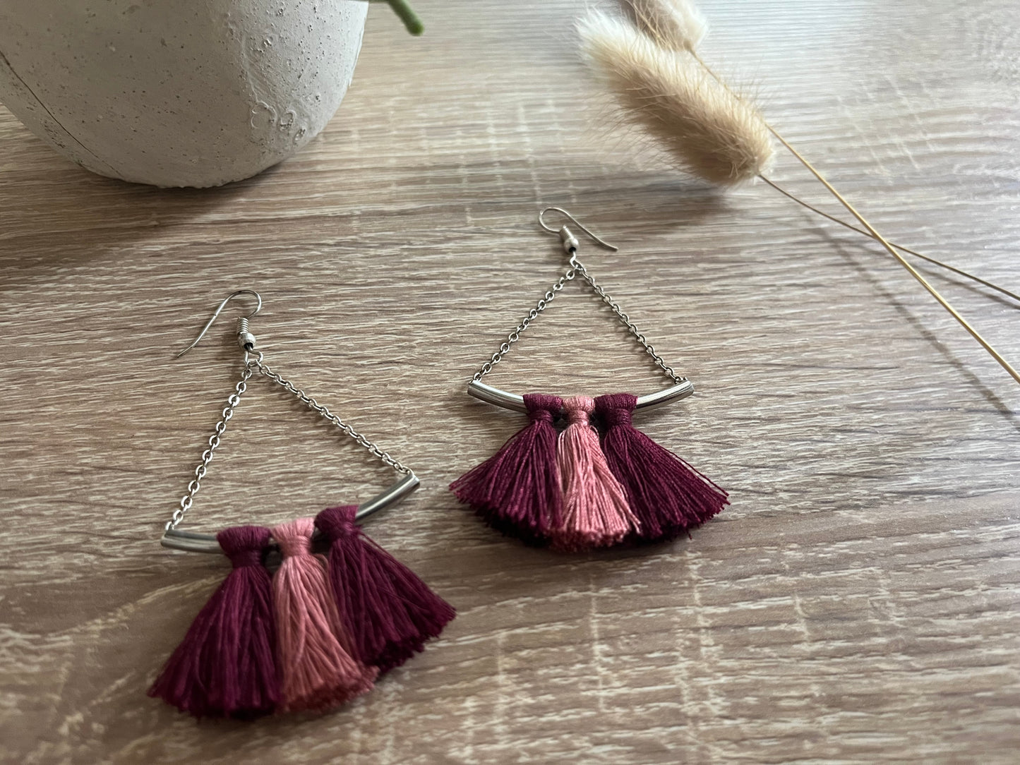 Pompons Grenat - Boucles d’oreilles