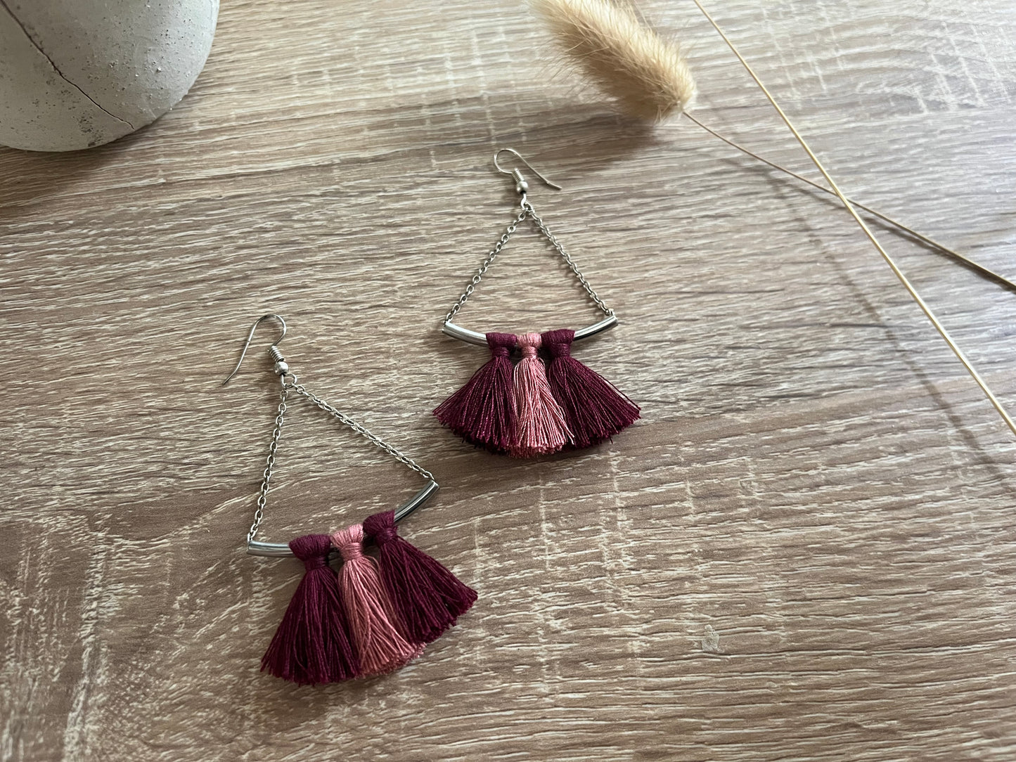 Pompons Grenat - Boucles d’oreilles