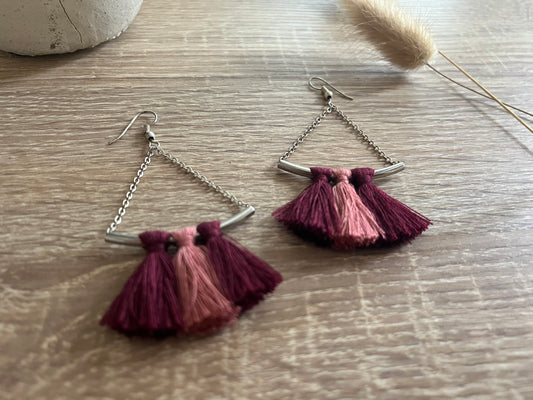Pompons Grenat - Boucles d’oreilles